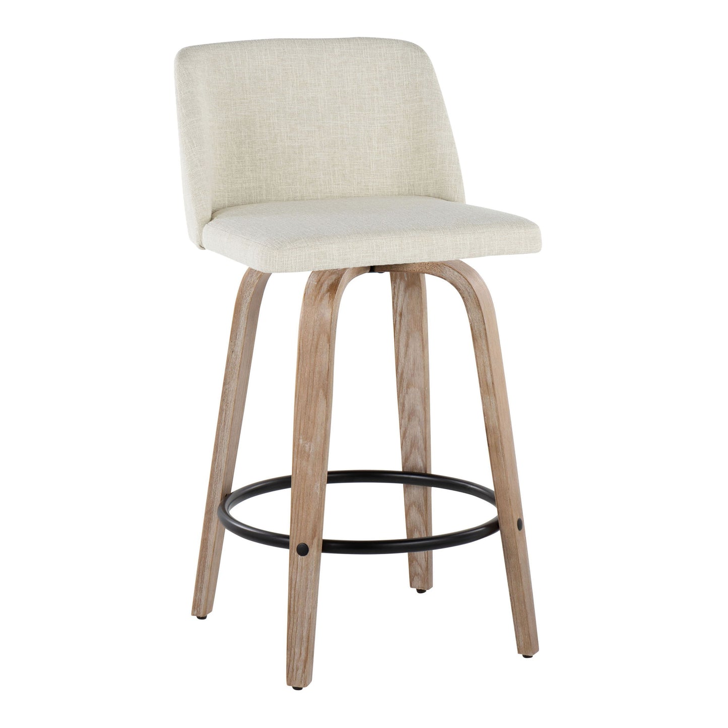 Toriano - Contemporary Fixed Height Counter Stool Swivel With Round Footrest (Set of 2) - Whitewashed / Cream