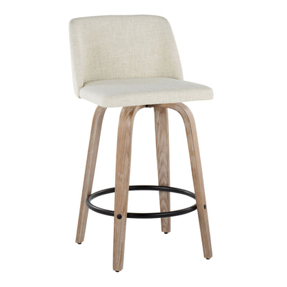 Toriano - Contemporary Fixed Height Counter Stool Swivel With Round Footrest (Set of 2) - Whitewashed / Cream