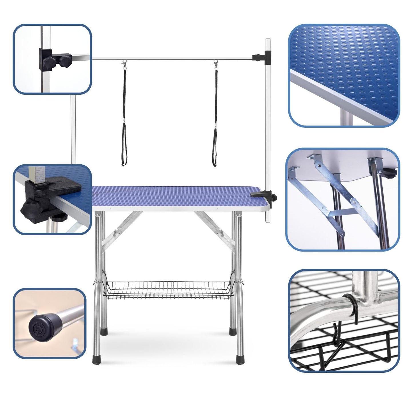 Large Grooming Table For Pet Dog And Cat With Adjustable Arm And Clamps Large Heavy Duty Animal Grooming Table - Blue