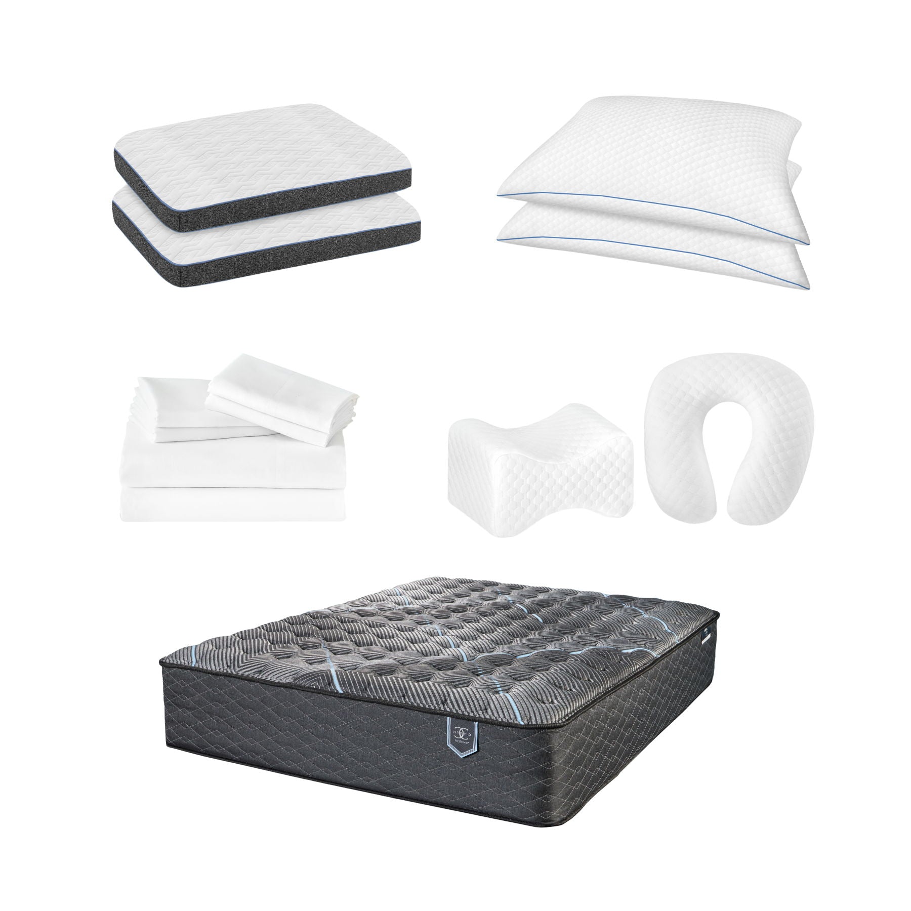 Comfort Care - Queen Size Hybrid Restful Nights Euro Top Mattress With Premium Comfort Bedding Pack - Black / White
