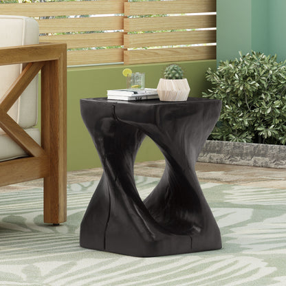 Mgo Twist Shape Side Table With Wood - Like Texture - Black