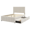 Full Size Upholstered Platform Bed With Twin Size Trundle And 3 Drawers - Beige