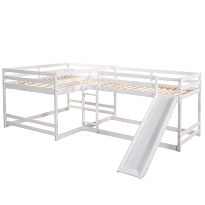 Full And Twin Size L-Shaped Bunk Bed With Slide And Short Ladder - White