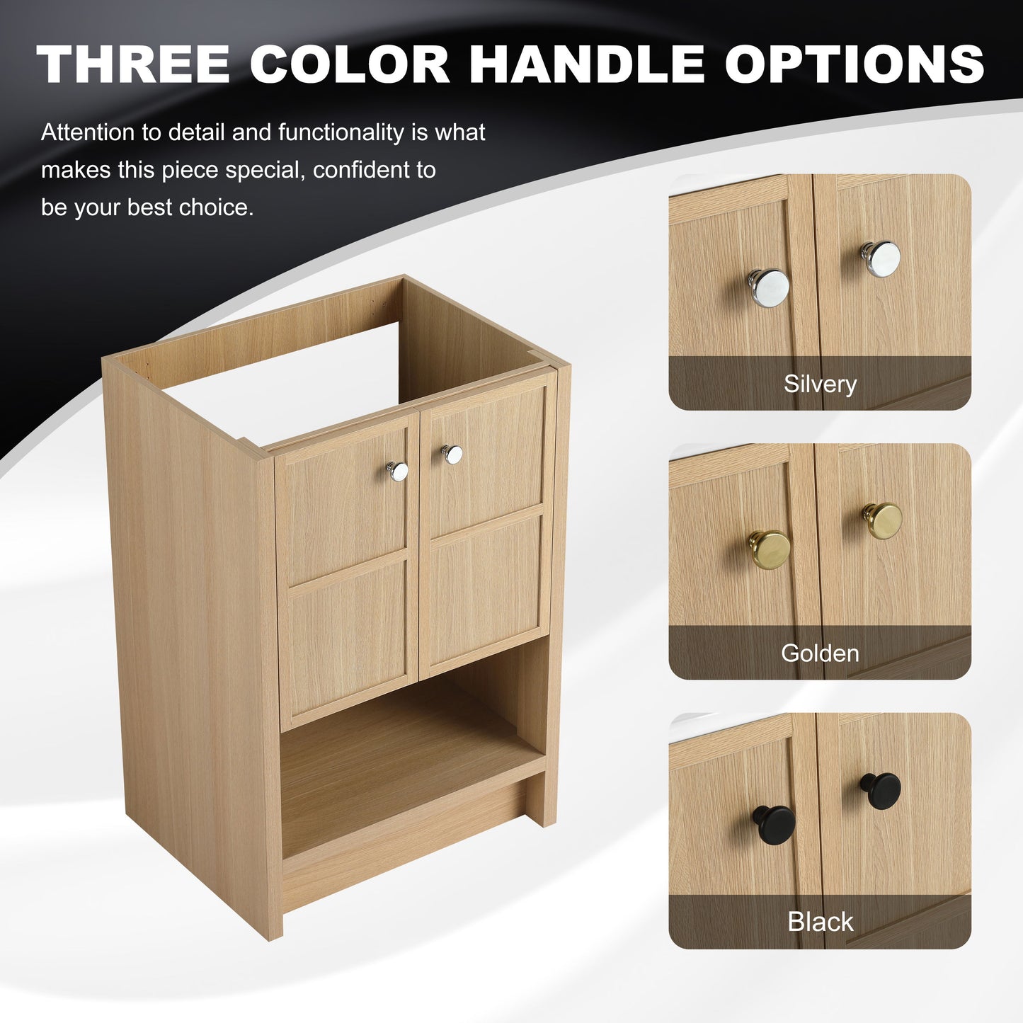 Modern Freestanding Bathroom Vanity With 2 Soft Closing Doors, Excluding Sink - Oak