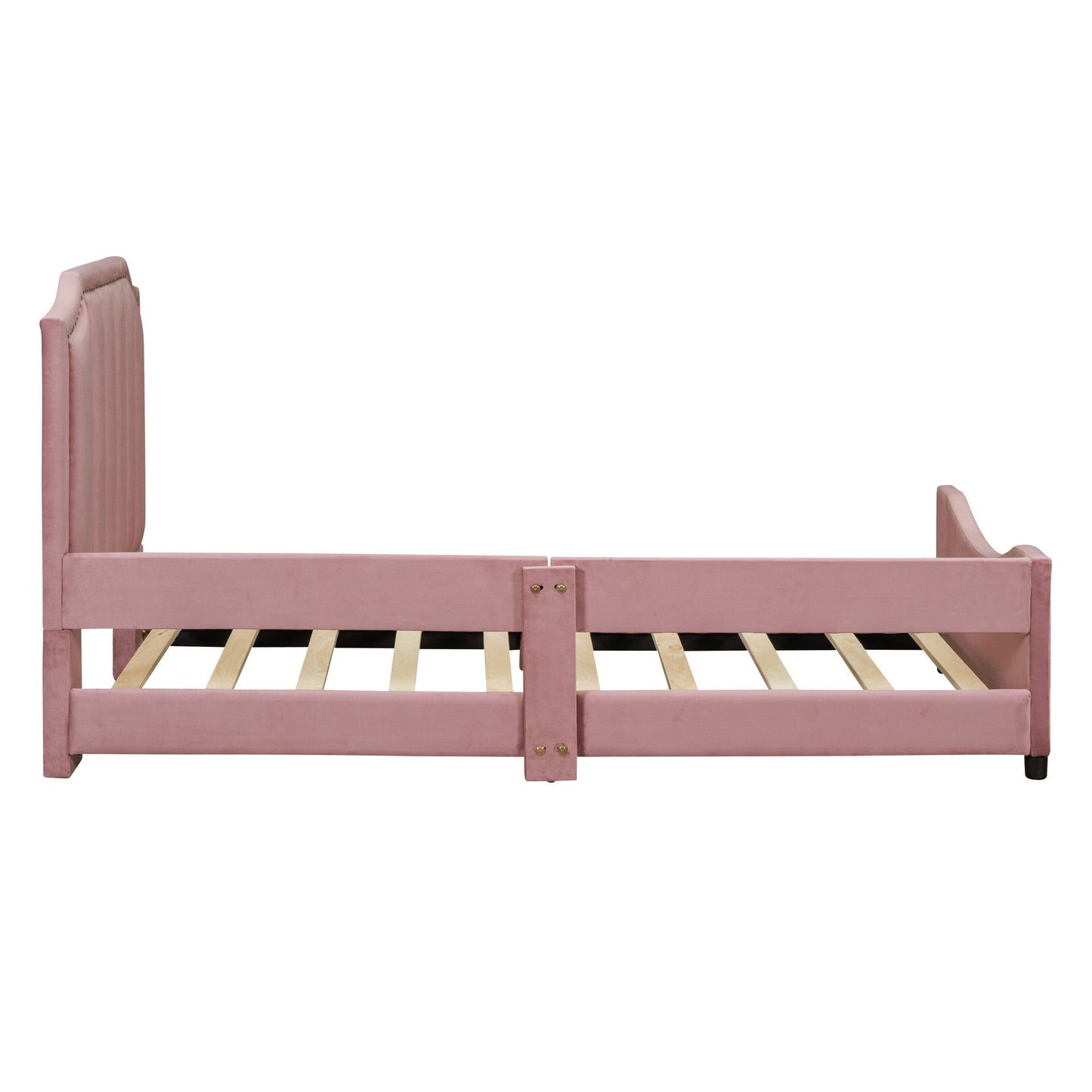 Twin Size Upholstered Daybed With Classic Stripe Shaped Headboard - Pink