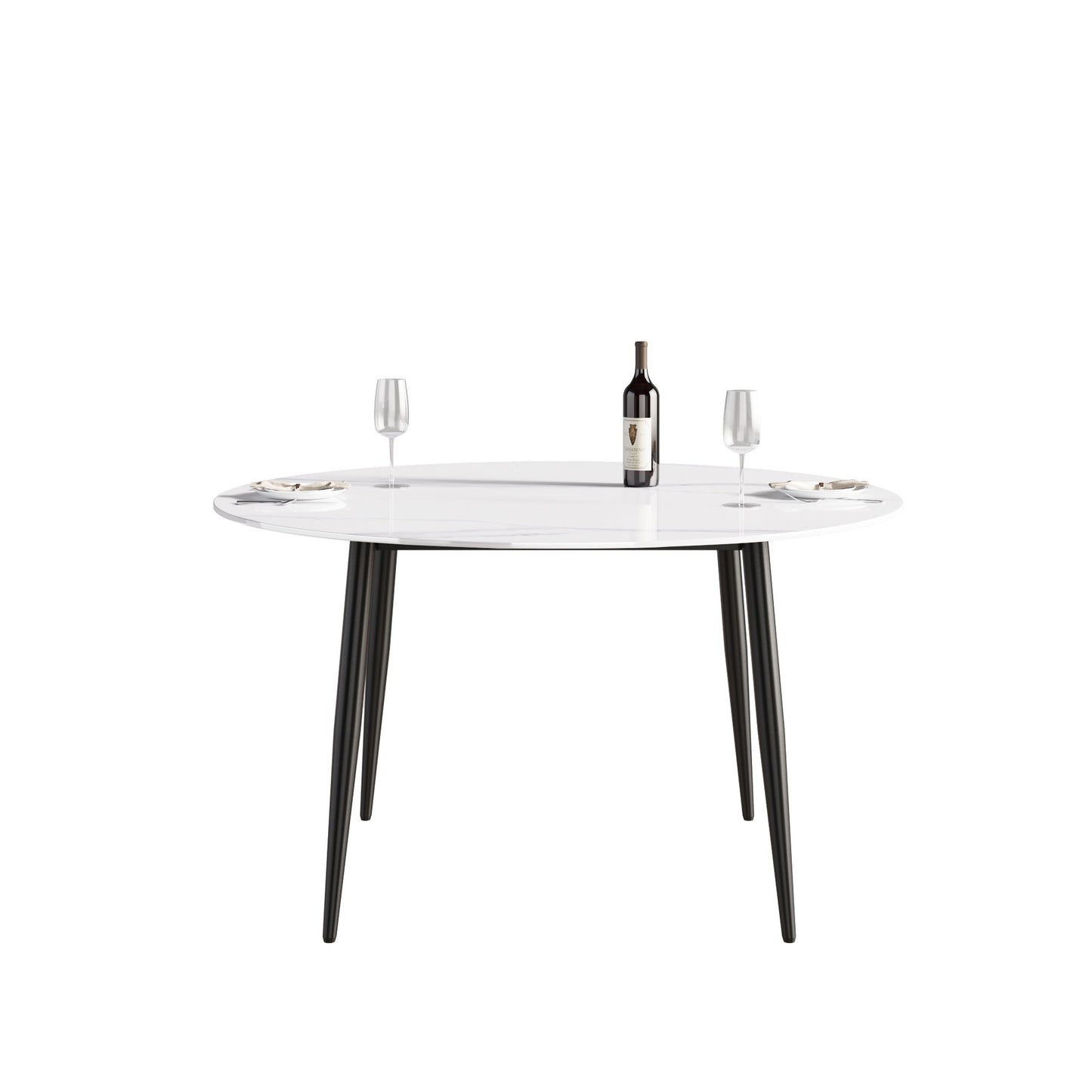 53.15" Modern Man-Made Stone Round Metal Dining Table-Position For 6 People - White / Black