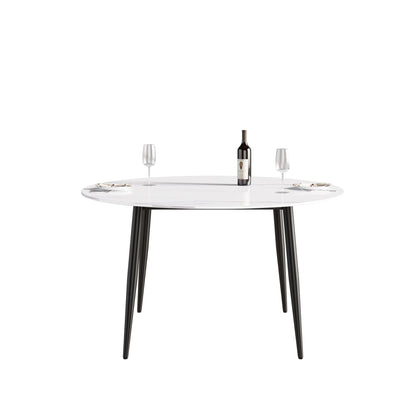 53.15" Modern Man-Made Stone Round Metal Dining Table-Position For 6 People - White / Black