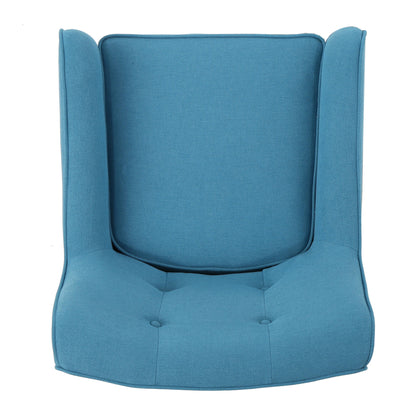 Modern Arm Chair With Tufted Back And Wooden Legs - Teal