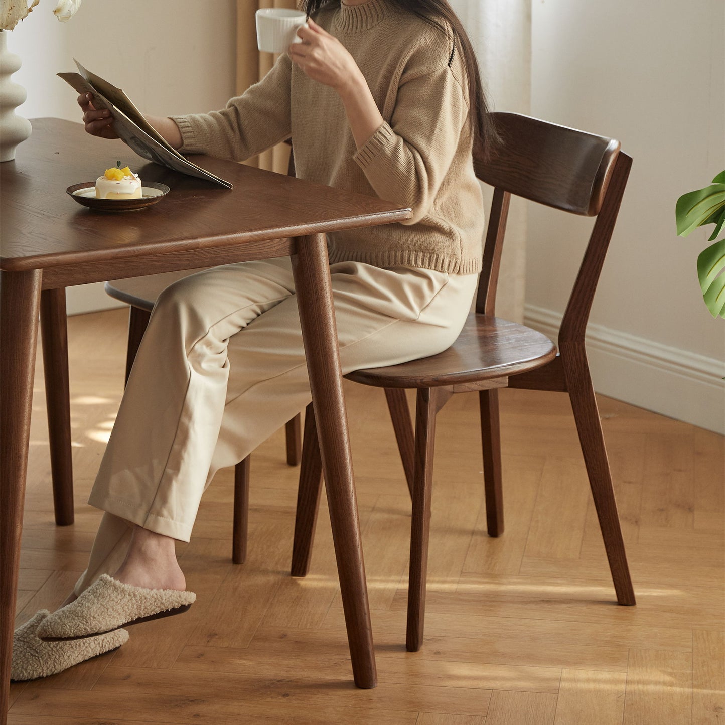 Simple Dining Chair, Solid Chair Table For Living Room Chair - Dark Natural