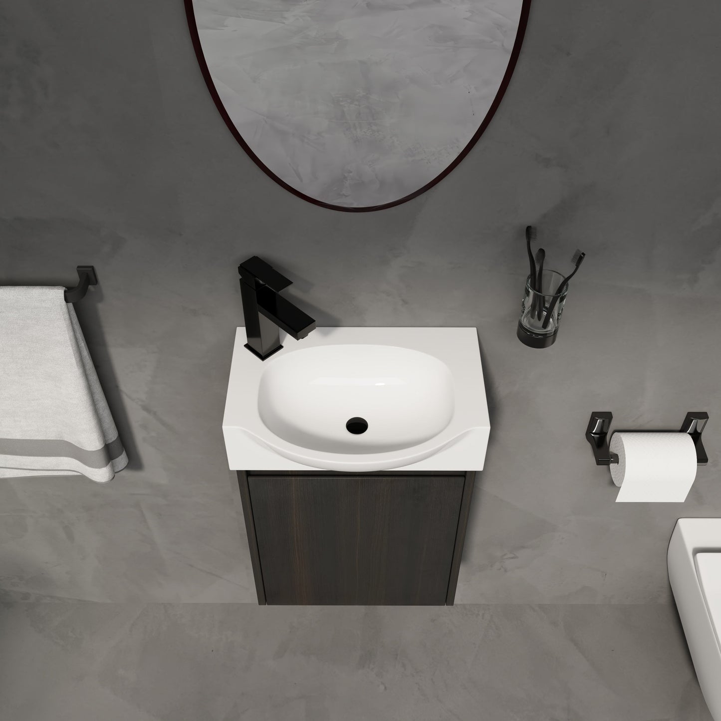 Modern 16" Bathroom Vanity Sink Combo With Ceramic Sink And Cabinet For Small Spaces - Black