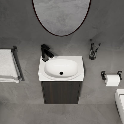 Modern 16" Bathroom Vanity Sink Combo With Ceramic Sink And Cabinet For Small Spaces - Black