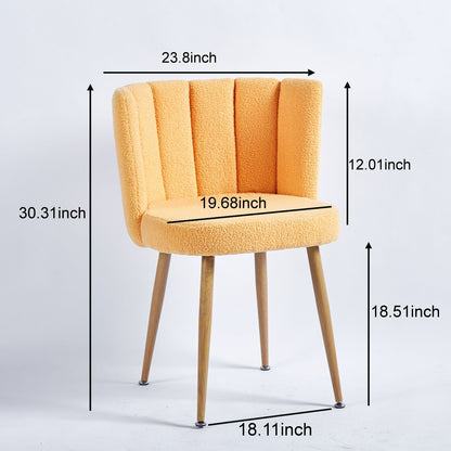 Modern Dining Chair (Set of 2) With Iron Tube Wood Color Legs, Shorthair Cushions And Comfortable Backrest, Suitable For Dining Room, Living Room, Cafe, Simple Structure - Yellow