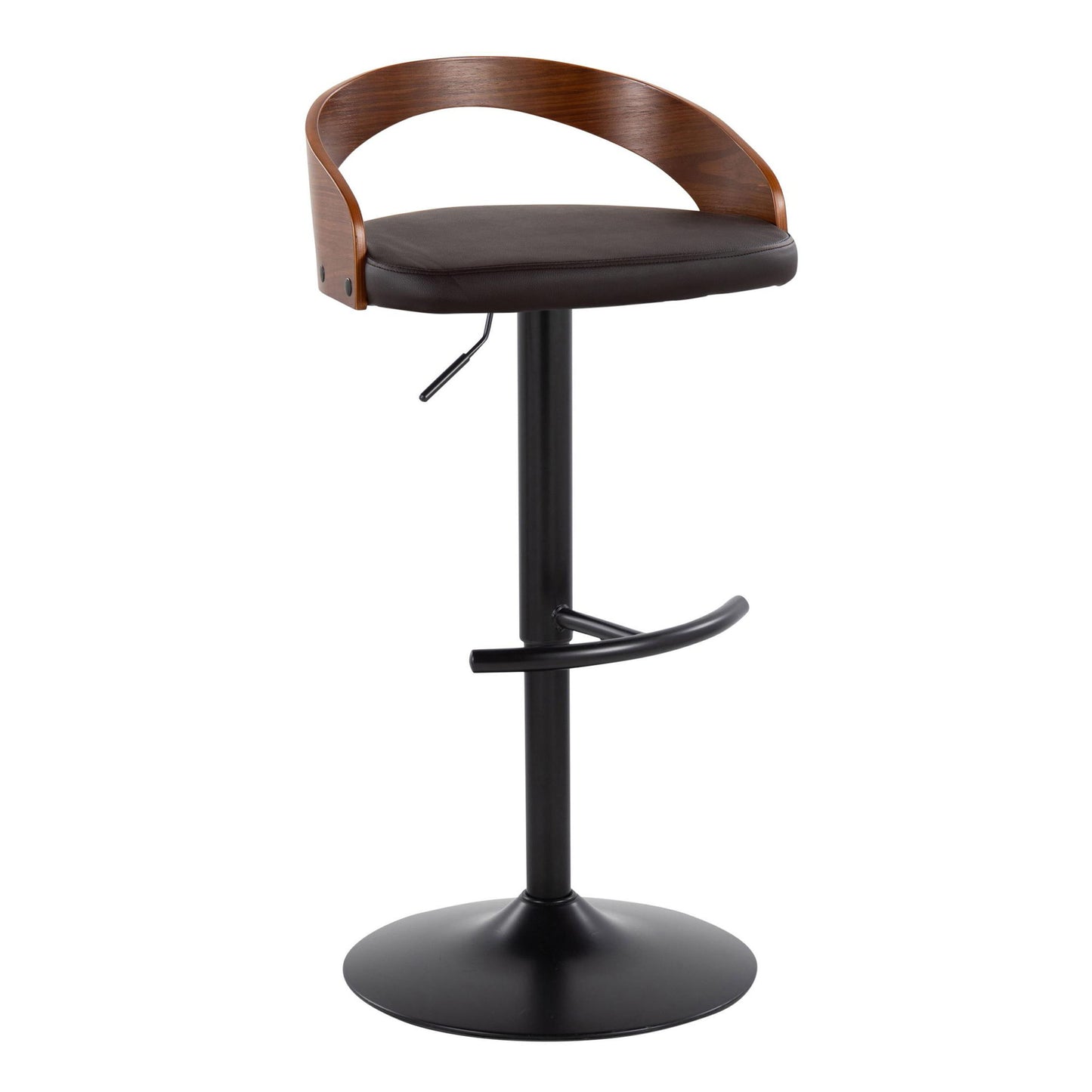 Grotto - Contemporary Adjustable Barstool With Swivel With Rounded T Footrest (Set of 2) - Black / Walnut / Brown