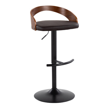 Grotto - Contemporary Adjustable Barstool With Swivel With Rounded T Footrest (Set of 2) - Black / Walnut / Brown