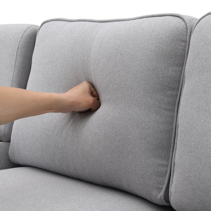 Upholstered Sofa With Console, 2 Cupholders And 2 USB Ports Wired Or Wirelessly Charged, Modern Linen Fabric Couches With 4 Pillows (4 Seat) - Light Gray