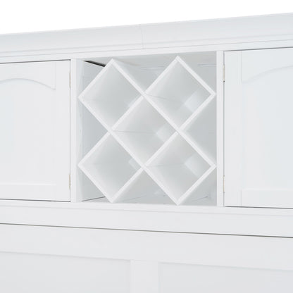 Queen Size Murphy Wall Bed With Top Cabinets & Wine Rack - White