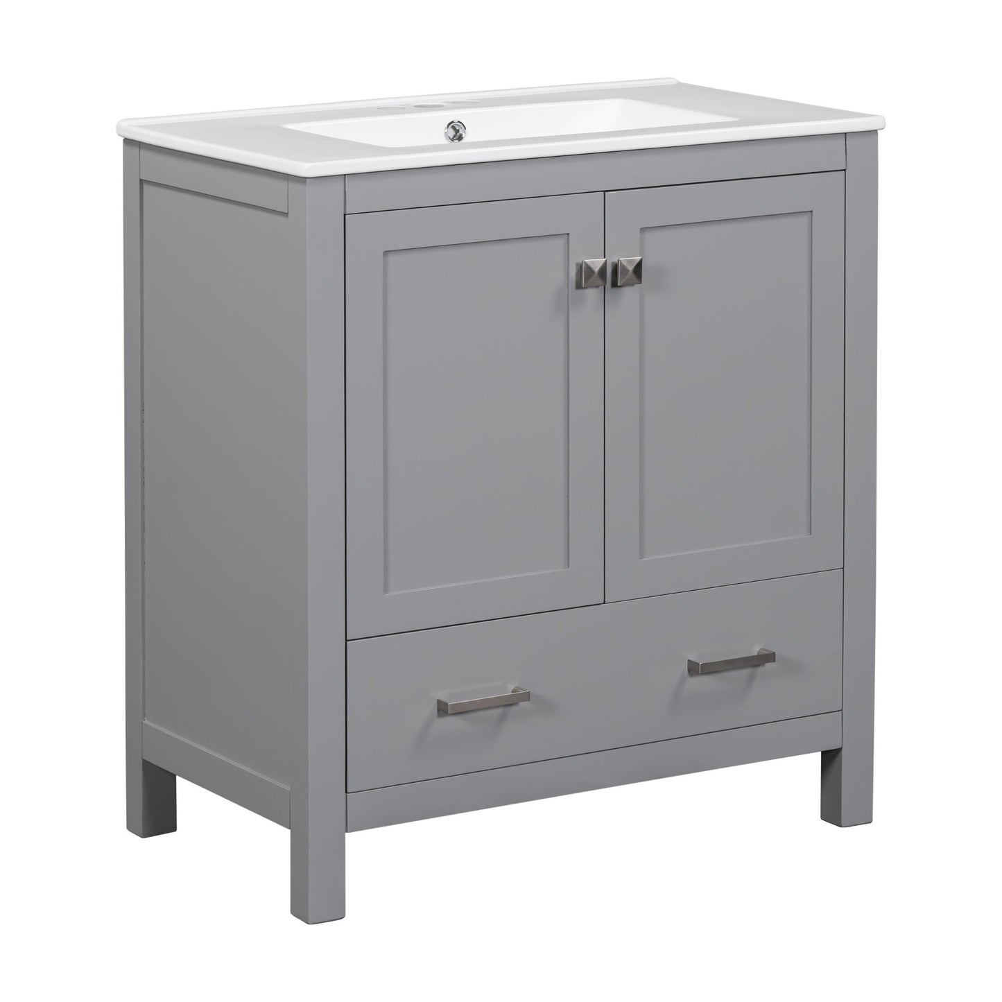 Bathroom Vanity With Single Sink, Combo Cabinet Undermount Sink, Bathroom Storage Cabinet With Two Doors And A Drawer, Soft Closing, Multifunctional Storage, Solid Wood Frame - Gray