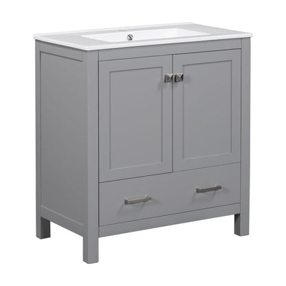 Bathroom Vanity With Single Sink, Combo Cabinet Undermount Sink, Bathroom Storage Cabinet With Two Doors And A Drawer, Soft Closing, Multifunctional Storage, Solid Wood Frame - Gray