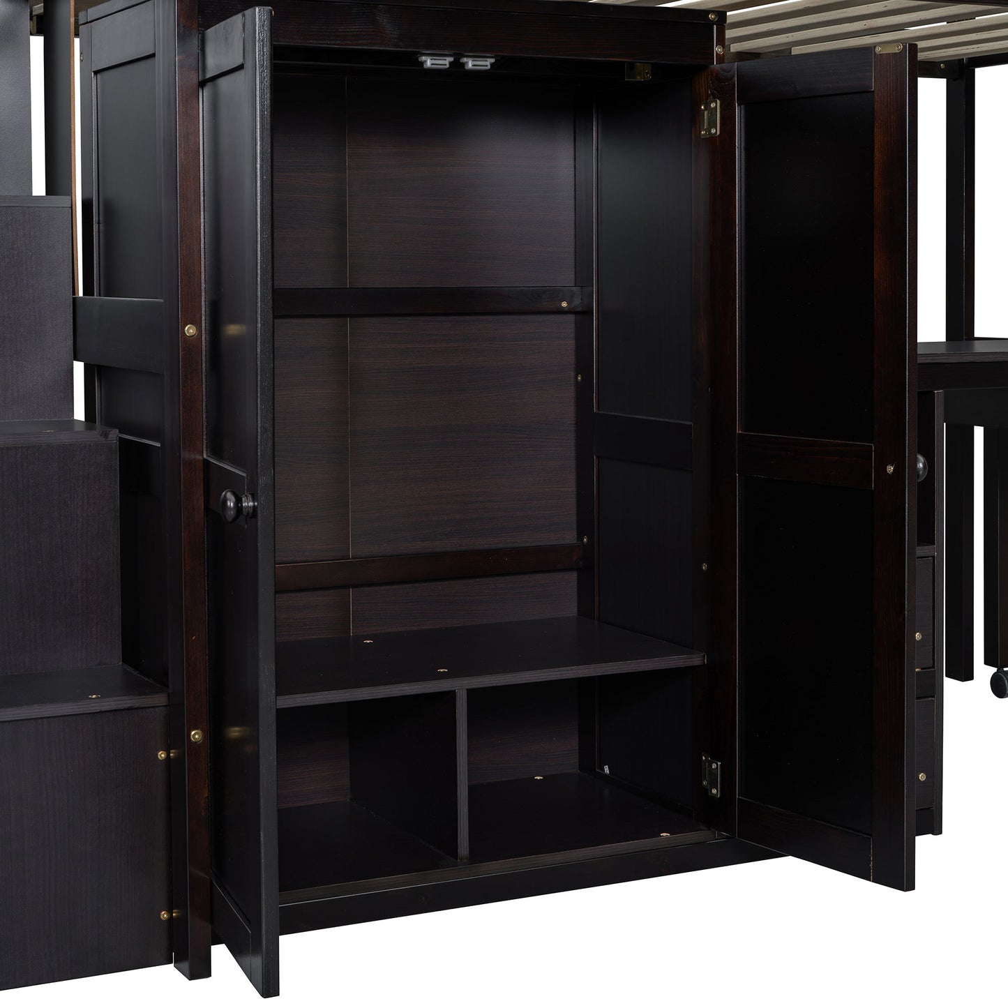 Twin Size Loft Bed With Stairs, Bookshelf, Drawers, Desk & Wardrobe, Space Saving Multifunctional Furniture - Espresso