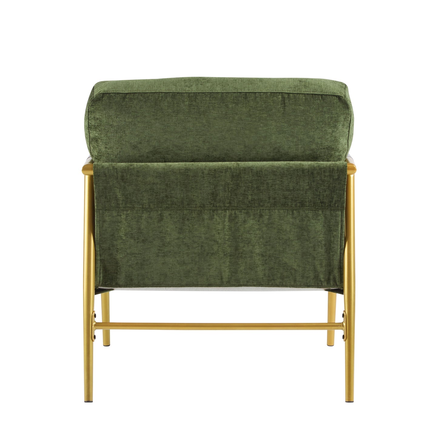 Modern Accent Chair With Plush Cushions, Minimalist Metal Frame, & Wooden Armrest Design - Gold / Green
