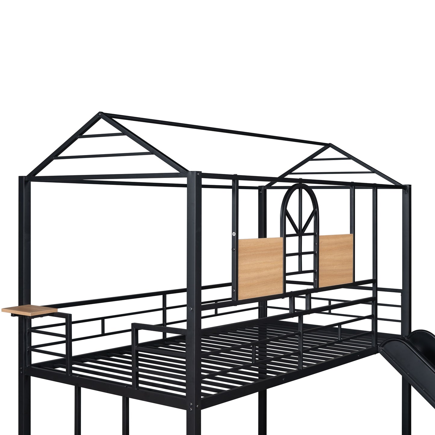 Twin Over Twin Bunk Bed, Housebed With Slide - Black
