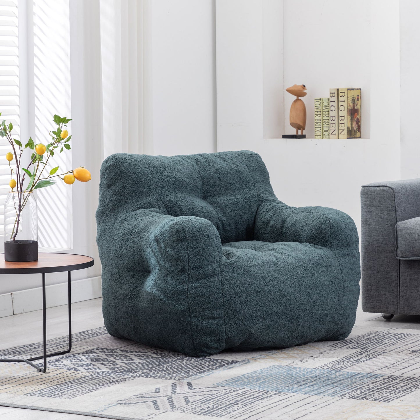 Soft Teddy Fabric Tufted Foam Bean Bag Chair With Teddy Fabric - Green