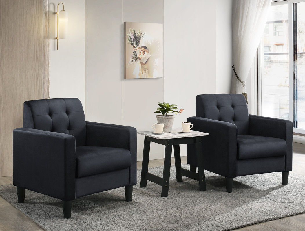 Hale - Velvet Armchairs And End Table Living Room (Set of 3) - Black