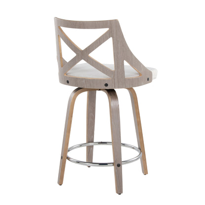 Charlotte - Farmhouse Fixed Height Counter Stool & Swivel With Round Footrest (Set of 2) - Light Gray / Cream