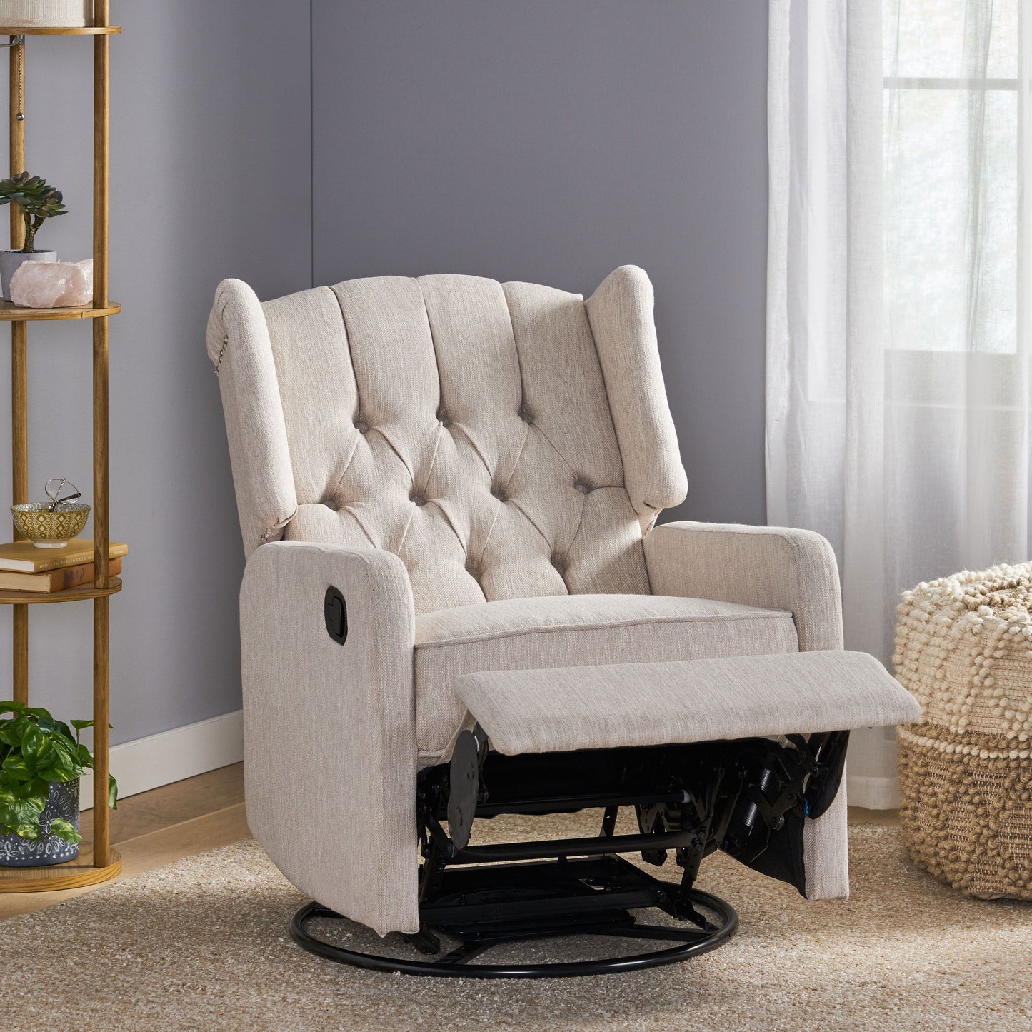 Classic Design, Manual Recliner Chair With 360 Degree Swivel - Beige