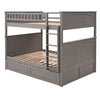Full Over Full Bunk Bed With Twin Size Trundle, Guardrails - Brushed Gray