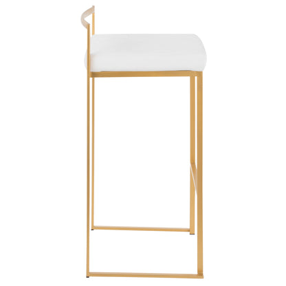 Fuji - Contemporary / Glam Stackable Barstool (Set of 2) - Gold / White