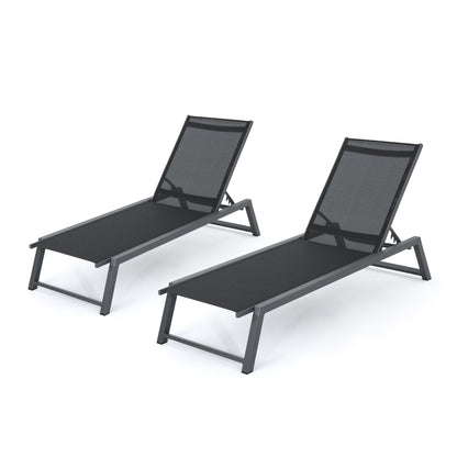 Outdoor Chaise Lounge With Mesh Back And Metal Frame - Black