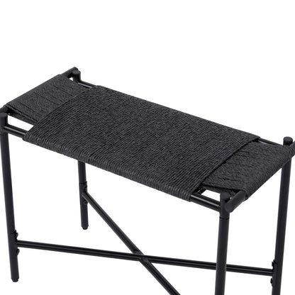 Handwoven Paper Rope Foot Rest Shoes Stools Ottomans For Entryway, Living Room, Bedroom & Office - Black
