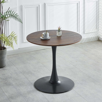 Tulip Table Mid-Century Dining Table For 2-4 People With Round MDF Table Top, Pedestal Dining Table, End Table Leisure Coffee Table - Walnut / Black