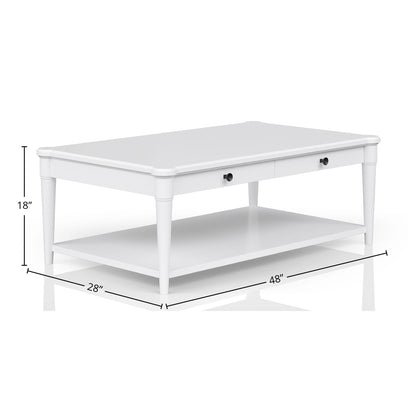 Cocktail Table With Two Storage Drawers And Casters - White