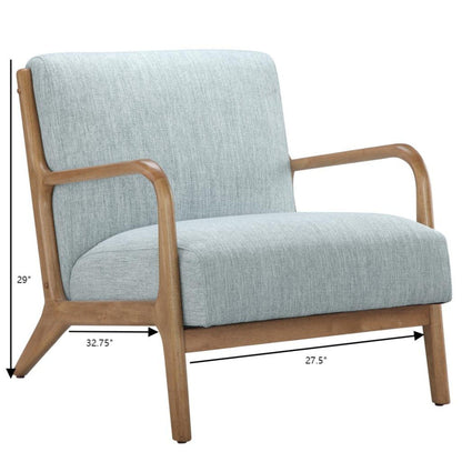 Lounge Chair Mid - Century Style Soft Upholstery Elm Wood - Light Blue