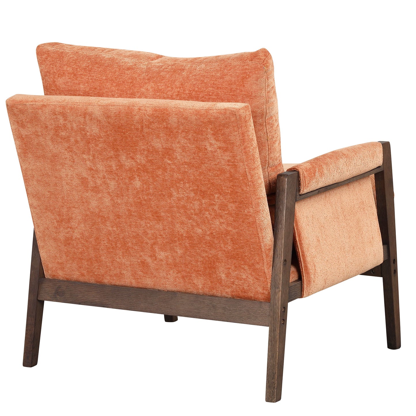 Mid-Century Modern Velvet Accent Chair, Leisure Chair With Solid Wood And Thick Seat Cushion For Living Room, Bedroom, Studio - Orange