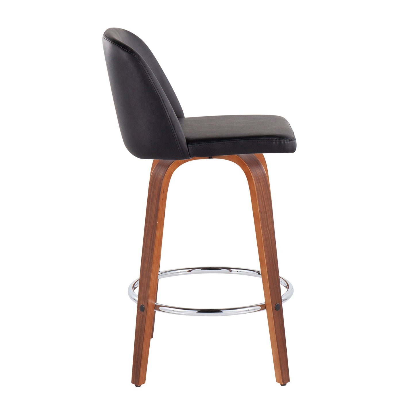 Toriano - Mid-Century Modern Fixed Height Counter Stool With Round Footrest (Set of 2) - Walnut / Black