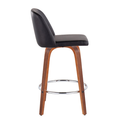 Toriano - Mid-Century Modern Fixed Height Counter Stool With Round Footrest (Set of 2) - Walnut / Black