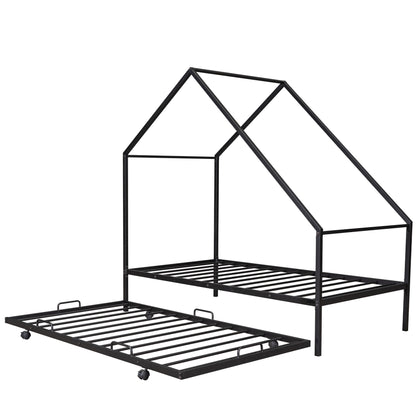Twin Size House Bed With Trundle - Black