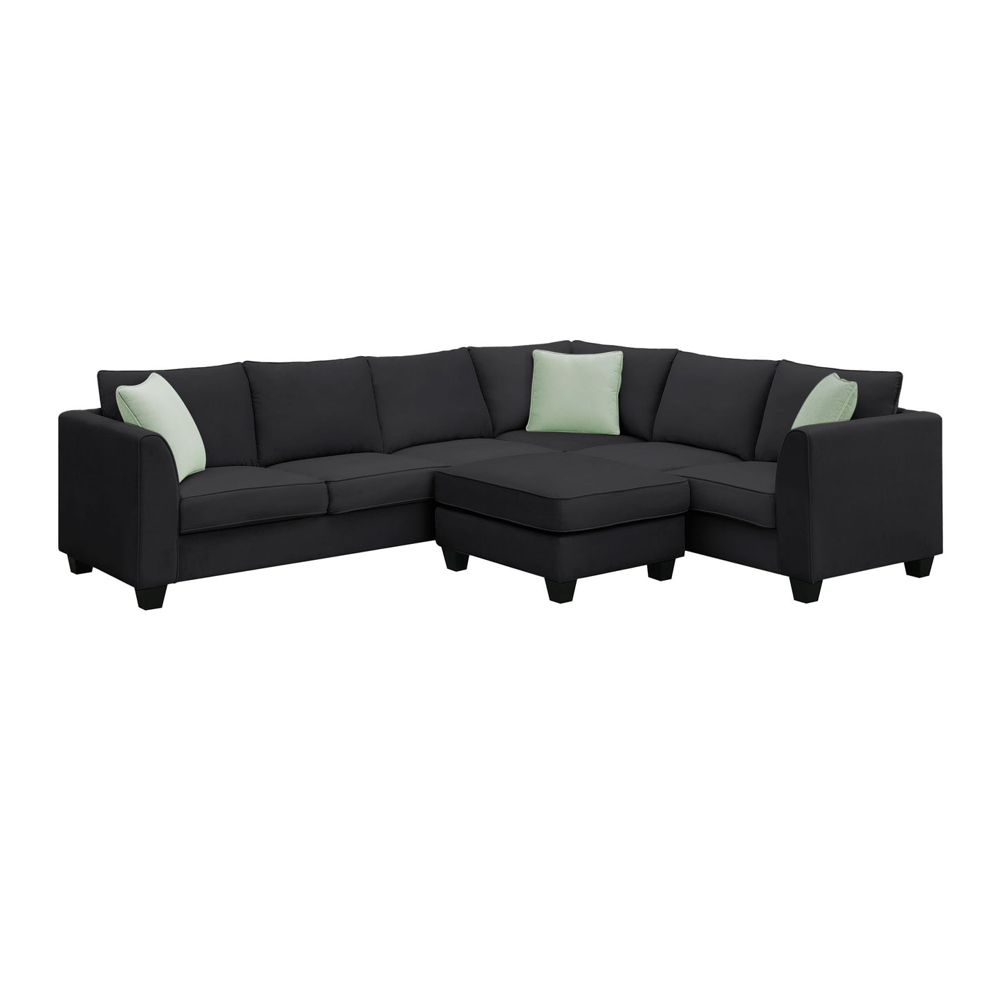 Sectional Sofa Couches Living Room Sets, 7 Seats Modular Sectional Sofa With Ottoman, L Shape Fabric Sofa Corner Couch Set With 3 Pillows - Black