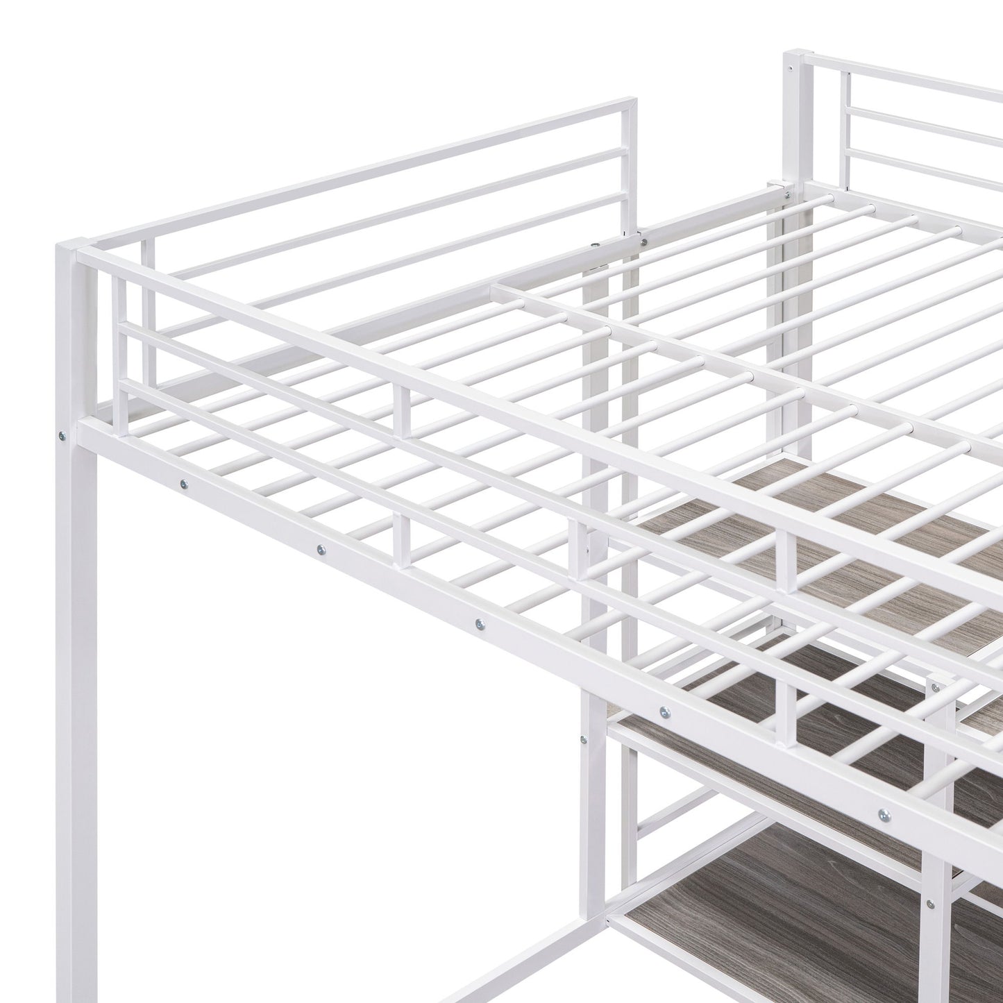 Full Size Loft Bed With Desk And Whiteboard, Loft Bed With 3 Shelves And Ladder - White