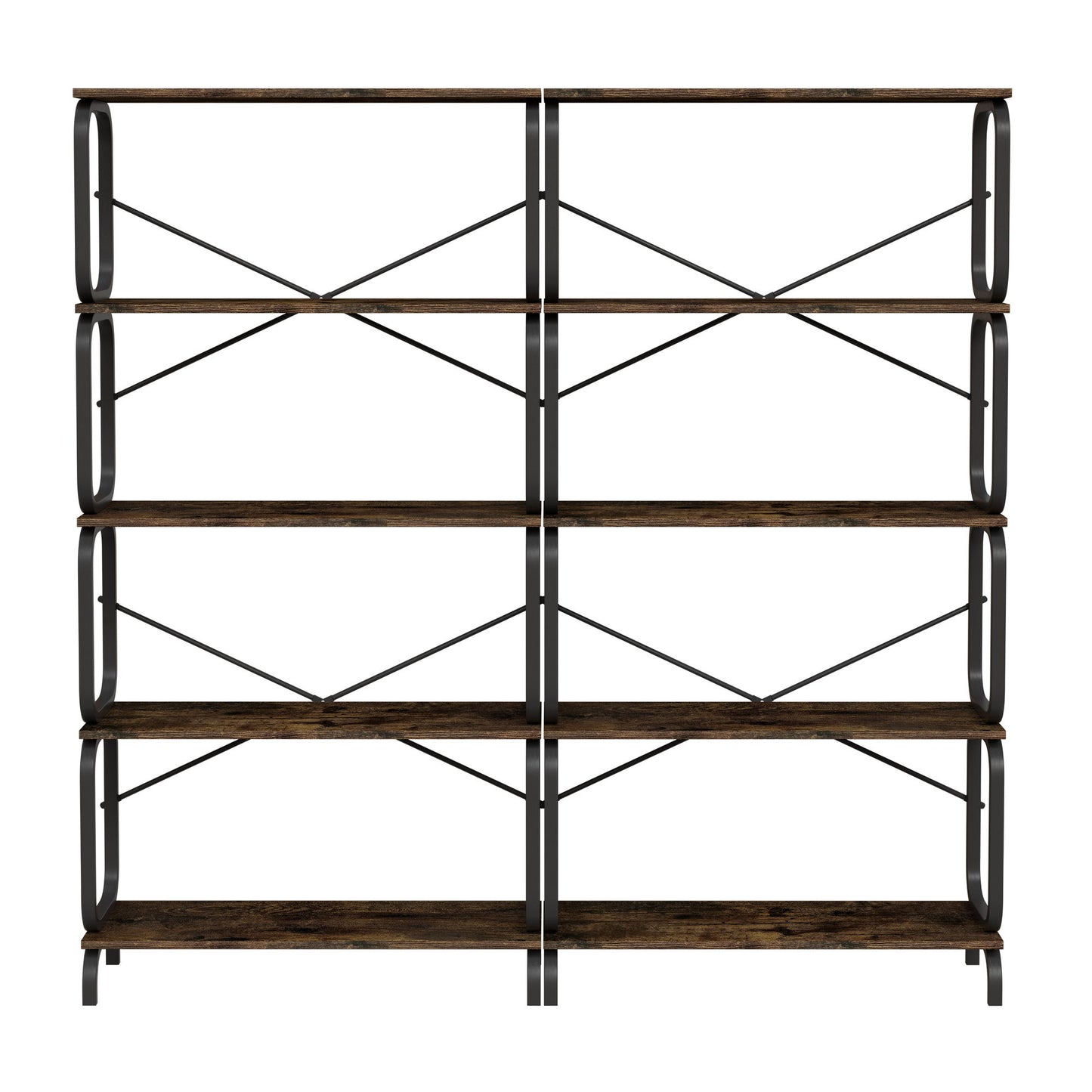 5 Tier Industrial Bookshelf, Rustic Brown Tall Bookcase With Open Wood & Metal Design, Vintage Storage Organizer - Black