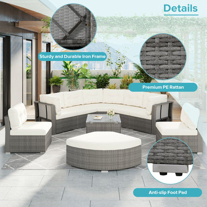 Patio Furniture Set Outdoor Daybed Rattan Sectional With Cushions And Center Table - Beige