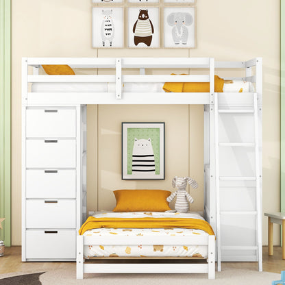 Twin Over Twin Bunk Bed With LED Light And USB Ports - White
