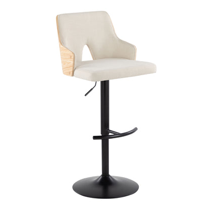 Stella - Contemporary Adjustable Barstool Stool With Swivel With Rounded T Footrest (Set of 2) - Black / Natural / Cream