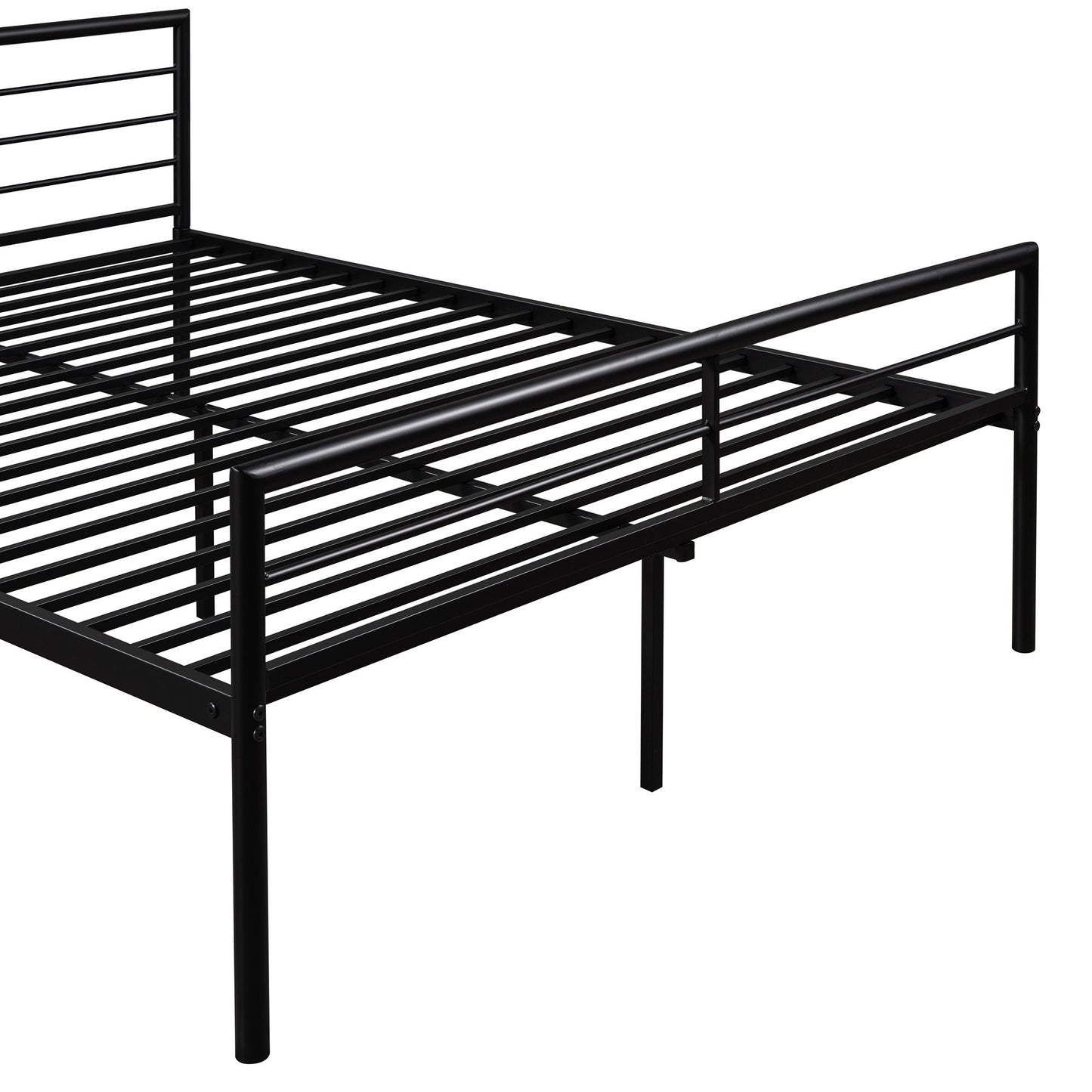 Twin Over Full Metal Bunk Bed With Desk, Ladder And Quality Slats For Bedroom - Metallic Black