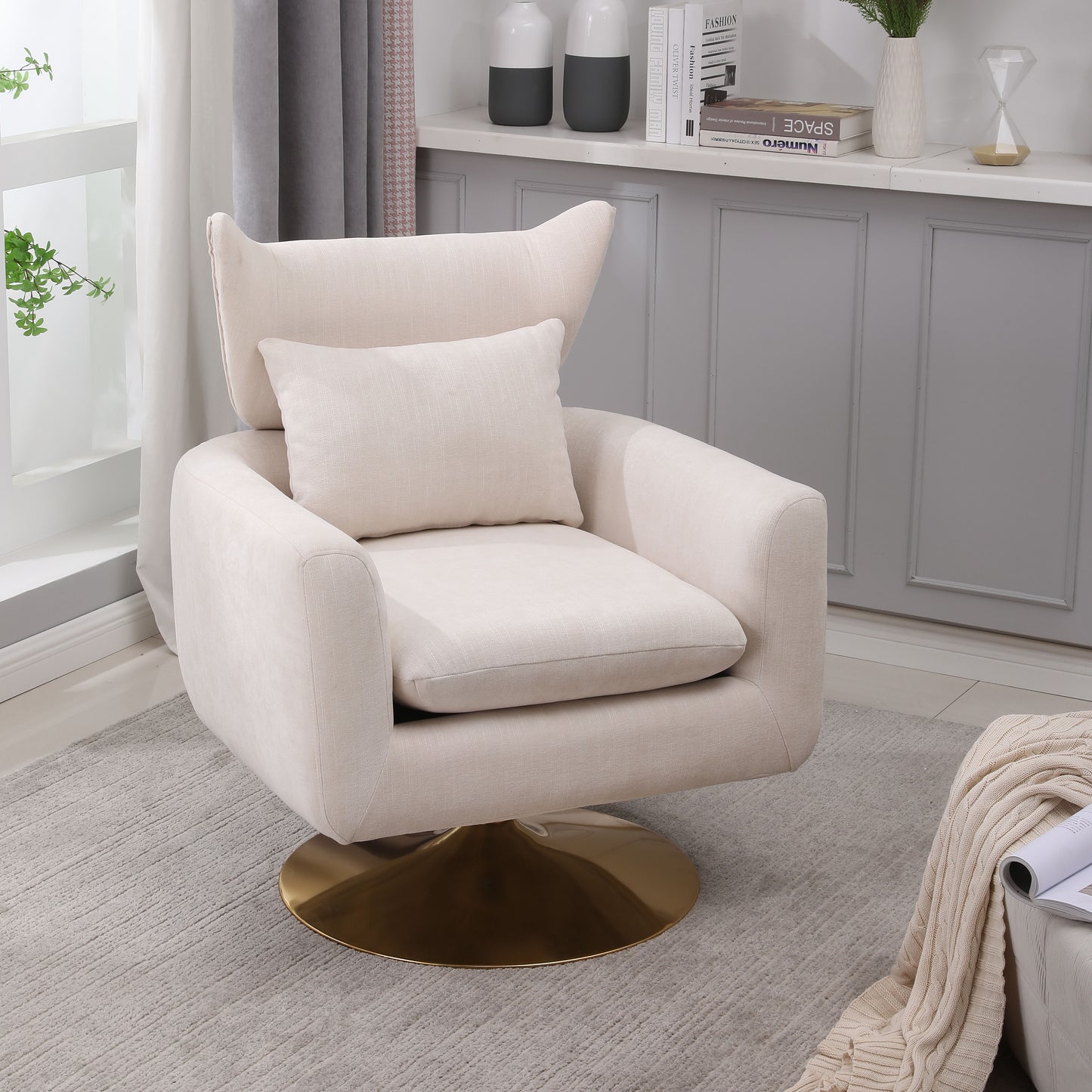 Classic Mid-Century 360-Degree Swivel Accent Chair - Beige