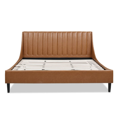 Aspen - King Vertical Tufted Headboard Platform Bed Set - Caramel Tan Brown