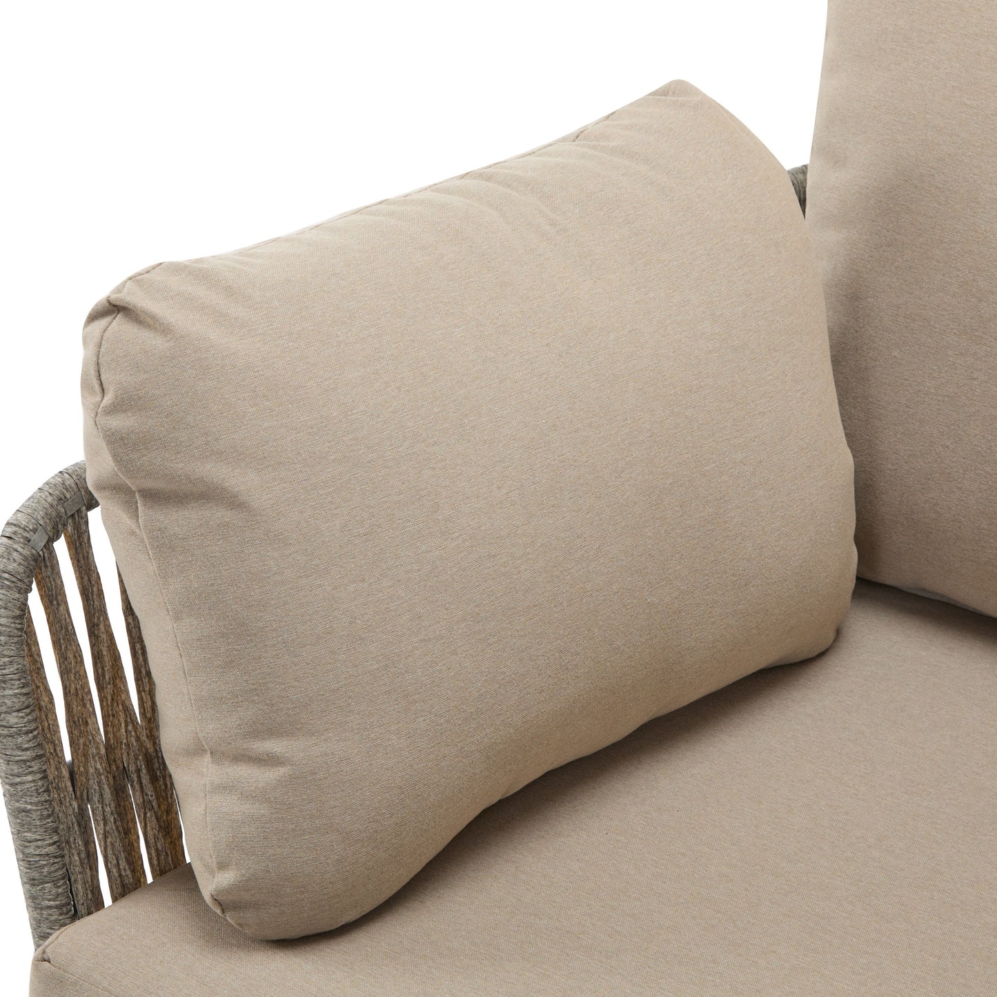 Modern Iron Lounge Chair With Rope Weave And Plush Cushions For Indoor / Outdoor Relaxation - Beige / Gray